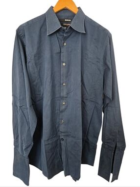 👔 Murano Modern Comfort Button Down Shirt – Blue Long Sleeve Men’s L
